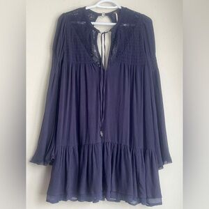 Free People Navy Blue Lace-Trim Tunic Dress
